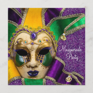 Invitations Green Purple Gold Masquerade Party
