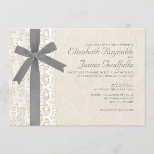 Invitations grises de mariage d'arc et de dentelle