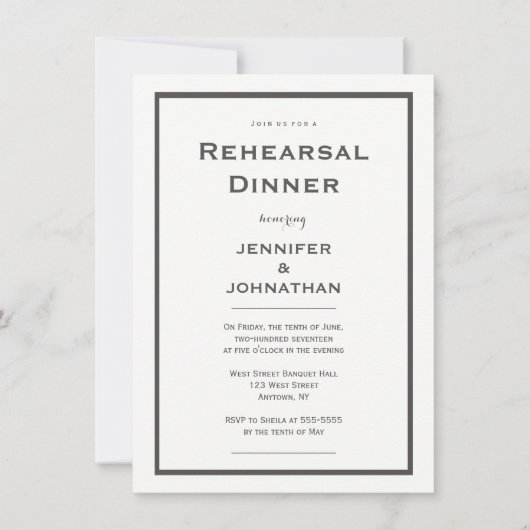 Invitations grises modernes de dîner de répétition (Devant)