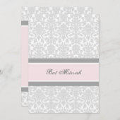 Invitations grises roses de bat mitzvah de damassé (Devant / Derrière)