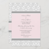 Invitations grises roses de partie de fiançailles (Devant / Derrière)