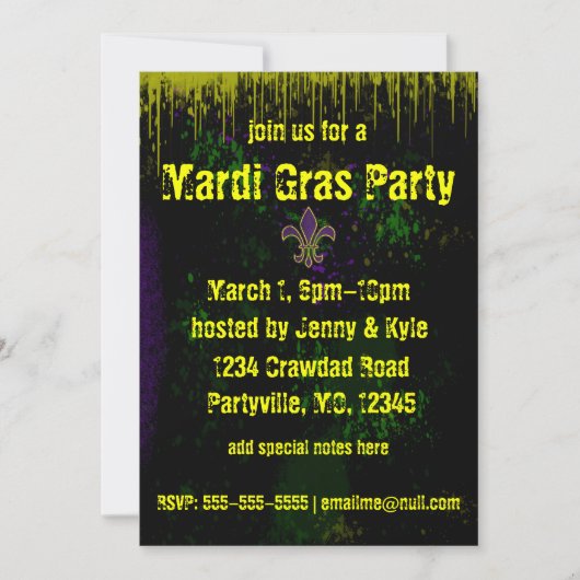 Invitations Grunge Mardi Gras (Devant)