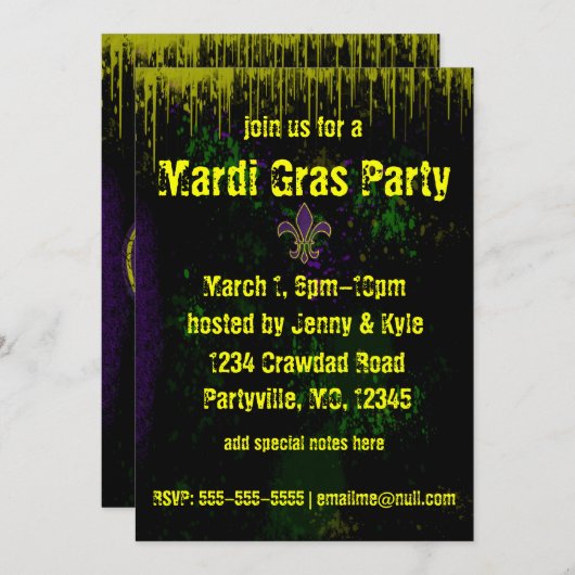 Invitations Grunge Mardi Gras (Devant / Derrière)