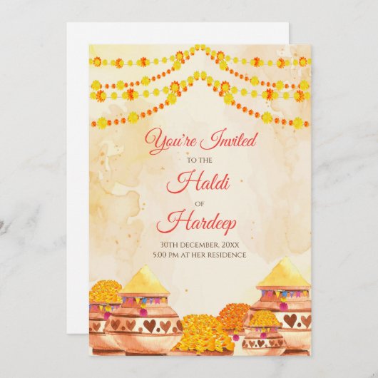Invitations Haldi et invitations Haldi Invitation  (Devant / Derrière)