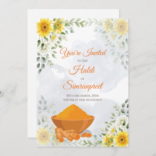 Invitations Haldi et invitations Haldi Invitation (Devant / Derrière)