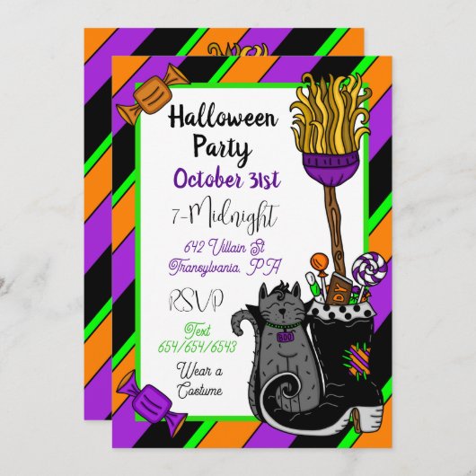 Invitations Halloween personnalisés | Sorcière et  (Devant / Derrière)