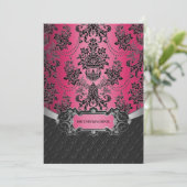 Invitations Hot Pink & Black Mariage damassé (Debout devant)