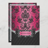 Invitations Hot Pink & Black Mariage damassé (Devant / Derrière)