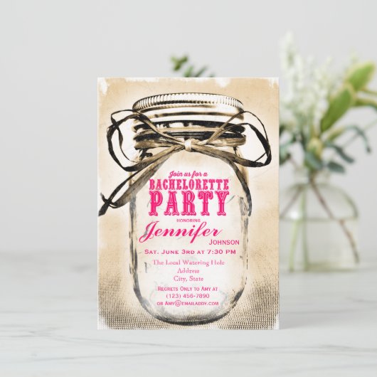 Invitations Hot Pink Mason Jar Bachelorette Party (Debout devant)