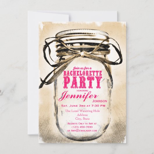 Invitations Hot Pink Mason Jar Bachelorette Party (Devant)