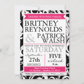 Invitations Hot Pink White & Black Mariage damassé (Dos)