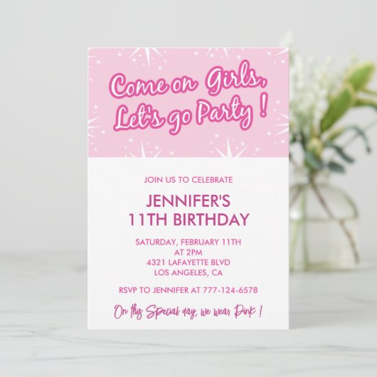 Invitations Hot rose 11e anniversaire pour sa fill (Debout devant)