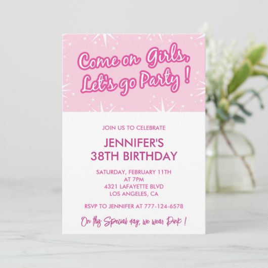Invitations Hot rose 38e anniversaire pour sa fill (Debout devant)