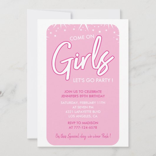 Invitations Hot rose 89e anniversaire Funny Modern (Devant)