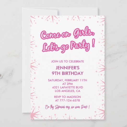Invitations Hot rose 9e anniversaire Sparkle moder (Devant)