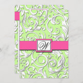 Invitations Hot Rose & Lime Green Mariage damassé (Devant / Derrière)