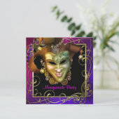 Invitations Hot Rose Purple Gold Masquerade Party (Debout devant)