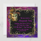 Invitations Hot Rose Purple Gold Masquerade Party (Dos)
