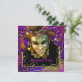 Invitations Hot Rose Purple Gold Masquerade Party (Debout devant)