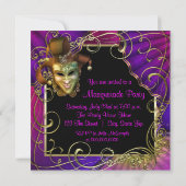 Invitations Hot Rose Purple Gold Masquerade Party (Dos)