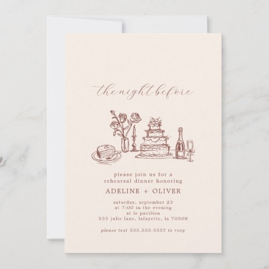 Invitations illustrées du dîner de répétition (Devant)