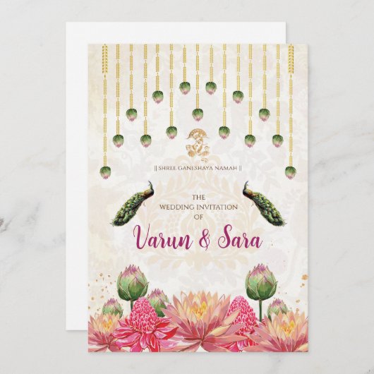 Invitations indiennes & invitation de mariage hind (Devant / Derrière)