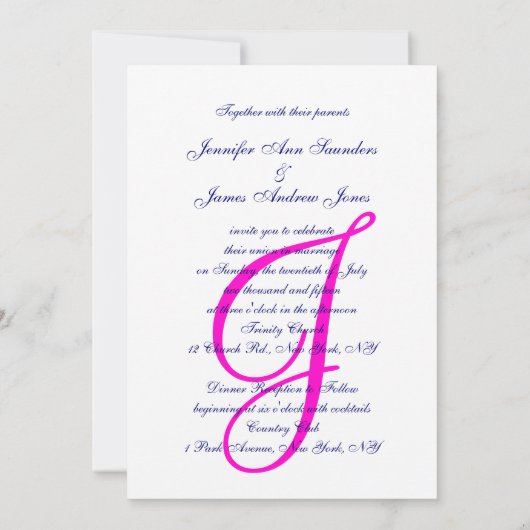 Invitations initiales à mariage bleu rose élégant (Dos)