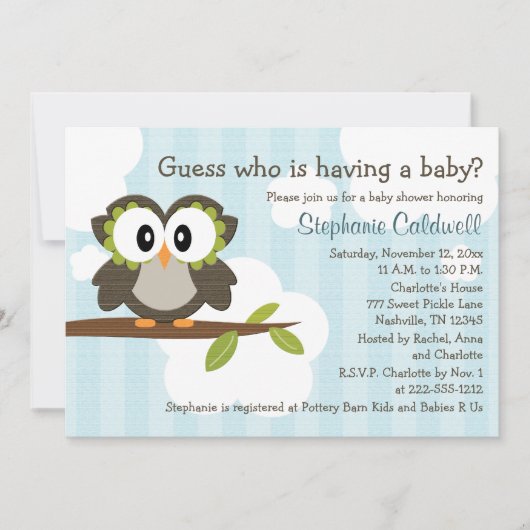 Invitations Invitations de douche pour bébés Owl B (Devant)