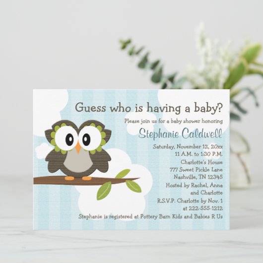 Invitations Invitations de douche pour bébés Owl B (Debout devant)