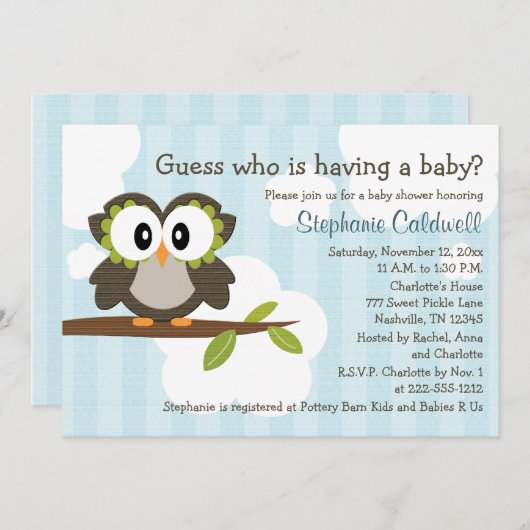 Invitations Invitations de douche pour bébés Owl B (Devant / Derrière)