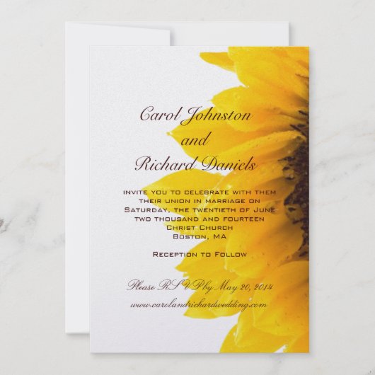 Invitations jaunes de mariage de tournesol (Devant)
