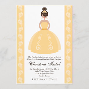 Invitations jaunes de Quinceanera de brune de robe