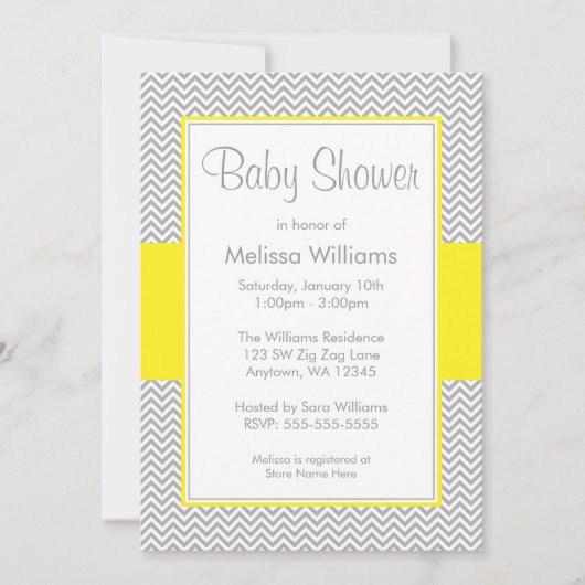 Invitations jaunes et grises de baby shower de (Devant)
