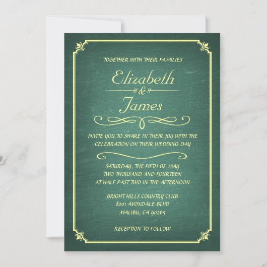 Invitations jaunes et vertes de mariage de tableau (Devant)