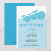 Invitations jumelles de baby shower de baleines de (Devant / Derrière)