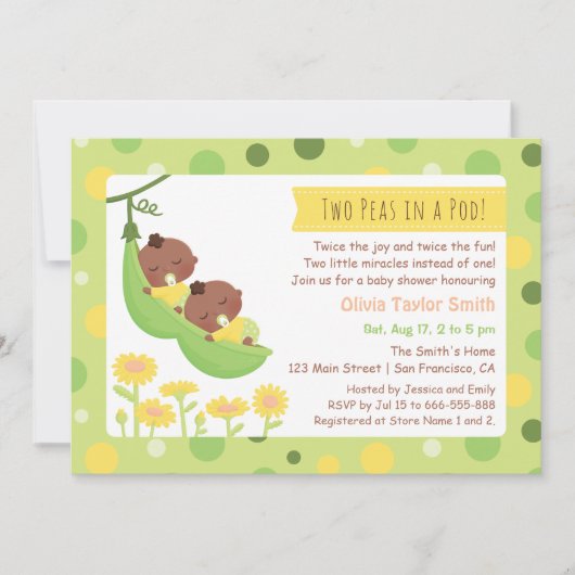 Invitations jumelles de baby shower de pois (Devant)