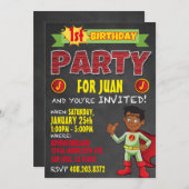 Invitations latines de super héros. Fête (Devant / Derrière)