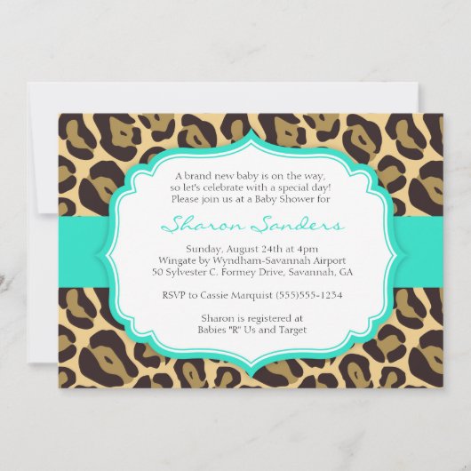 Invitations Leopard & Turquoise Baby Shower (Devant)