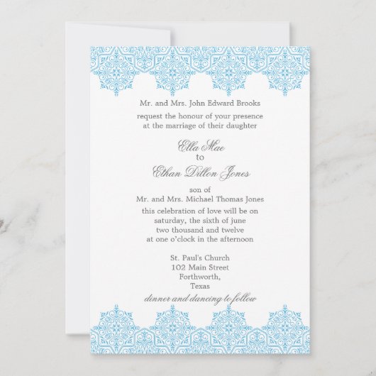 Invitations Light Blue Mariage damassé (Devant)