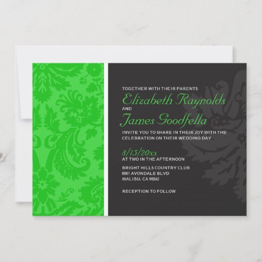 Invitations Lime Green Mariage damassé (Devant)
