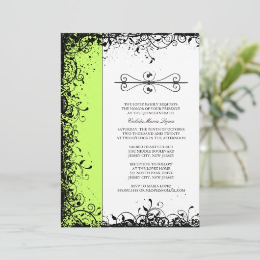 Invitations Lime Green Quinceanera (Debout devant)