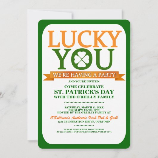 Invitations Lucky St. Patricks Day Party (Devant)