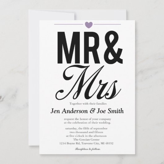 Invitations M. & Mme | MARIAGE (Devant)