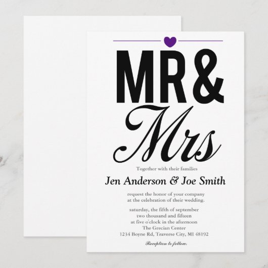 Invitations M. & Mme | MARIAGE (Devant / Derrière)