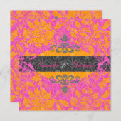 Invitations Mandarin Orange/Hot Pink Damask (Devant / Derrière)