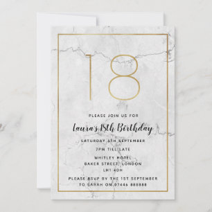 Invitations marbrés blanc et or 18e anniversaire