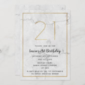 Invitations marbrés blanc et or 21e anniversaire (Devant / Derrière)