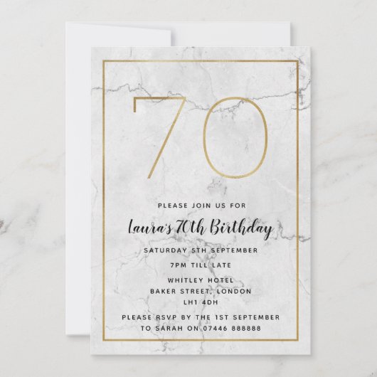Invitations marbrés blanc et or 70e anniversaire (Devant)