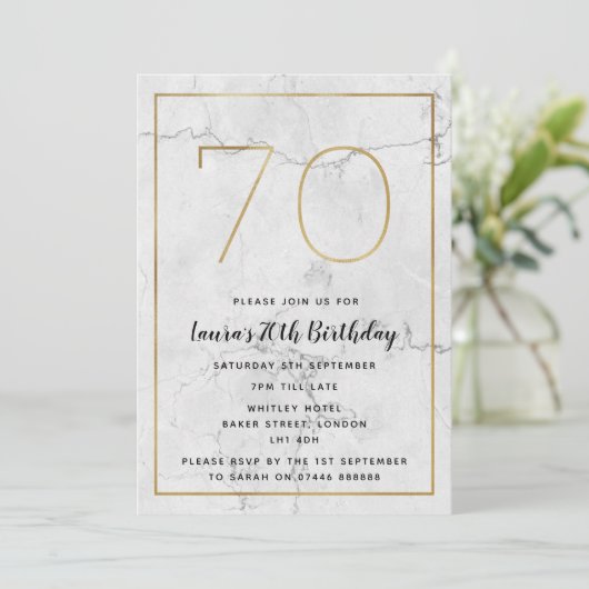 Invitations marbrés blanc et or 70e anniversaire (Debout devant)