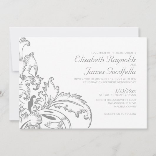 Invitations Mariage Argent Flourish (Devant)
